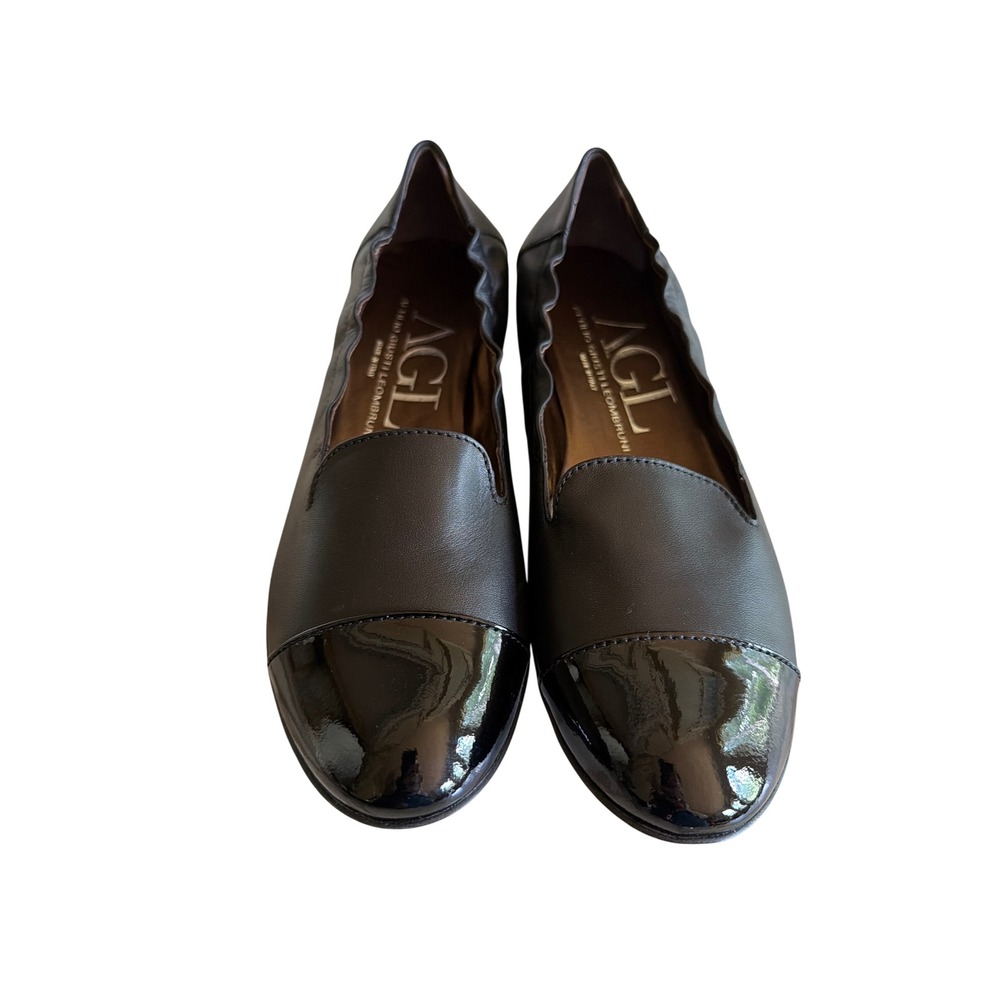 AGL Attilio Giusti Leombruni Loafers Black Cap Toe N558362 Italian Leather 40 EU